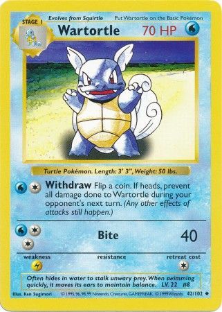 Wartortle (42/102) [Base Set Shadowless Unlimited] | Card Merchant Takapuna