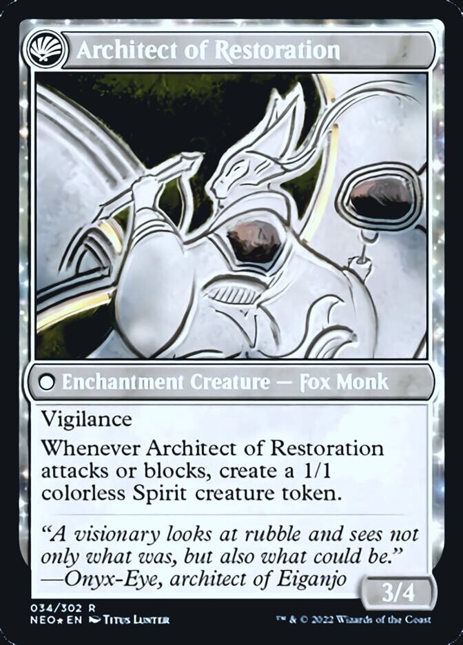 The Restoration of Eiganjo // Architect of Restoration [Kamigawa: Neon Dynasty Prerelease Promos] | Card Merchant Takapuna