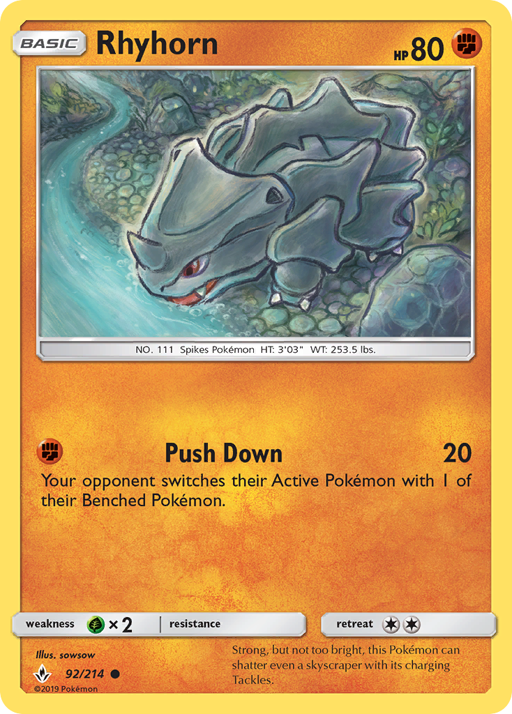 Rhyhorn (92/214) [Sun & Moon: Unbroken Bonds] | Card Merchant Takapuna