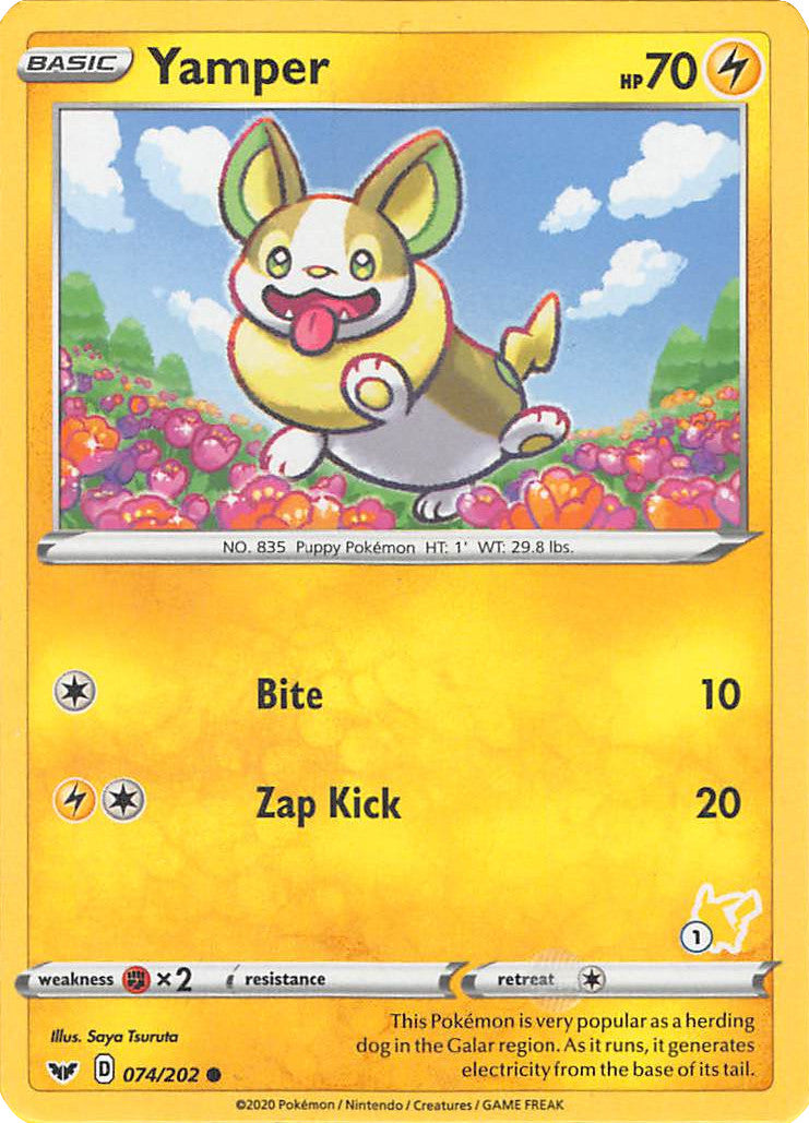 Yamper (074/202) (Pikachu Stamp #1) [Battle Academy 2022] | Card Merchant Takapuna