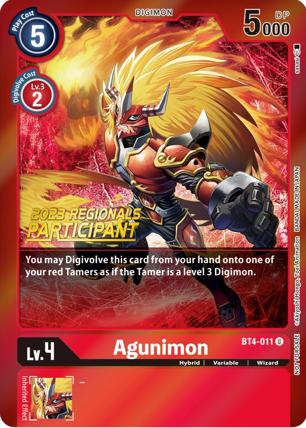 Agunimon [BT4-011] (2023 Regionals Participant) [Great Legend Promos] | Card Merchant Takapuna