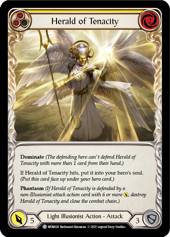 Herald of Tenacity (Yellow) [MON024-RF] (Monarch)  1st Edition Rainbow Foil | Card Merchant Takapuna