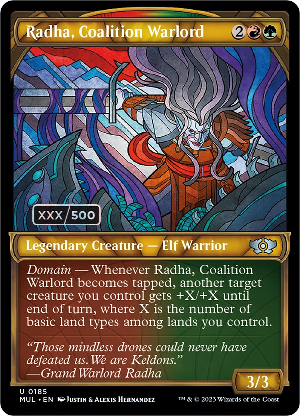 Radha, Coalition Warlord (Serialized) [Multiverse Legends] | Card Merchant Takapuna