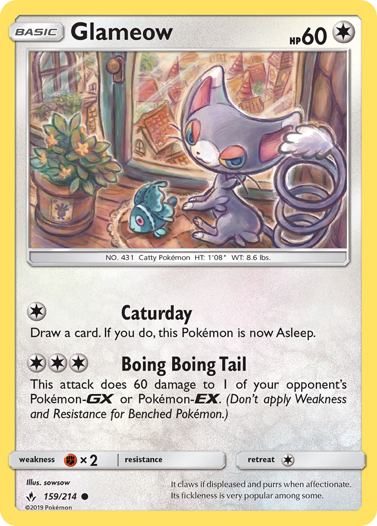 Glameow (159/214) [Sun & Moon: Unbroken Bonds] | Card Merchant Takapuna