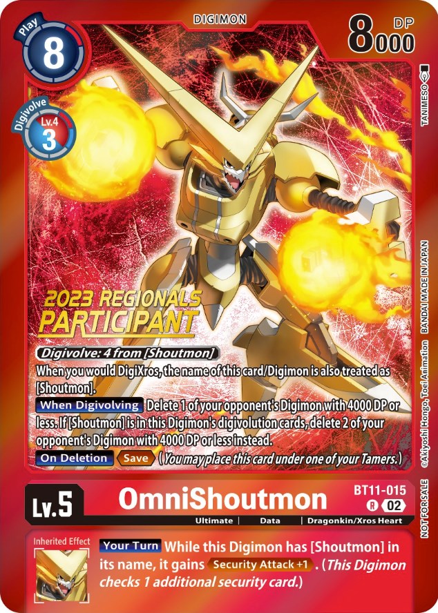 OmniShoutmon [BT11-015] (2023 Regionals Participant) [Dimensional Phase Promos] | Card Merchant Takapuna