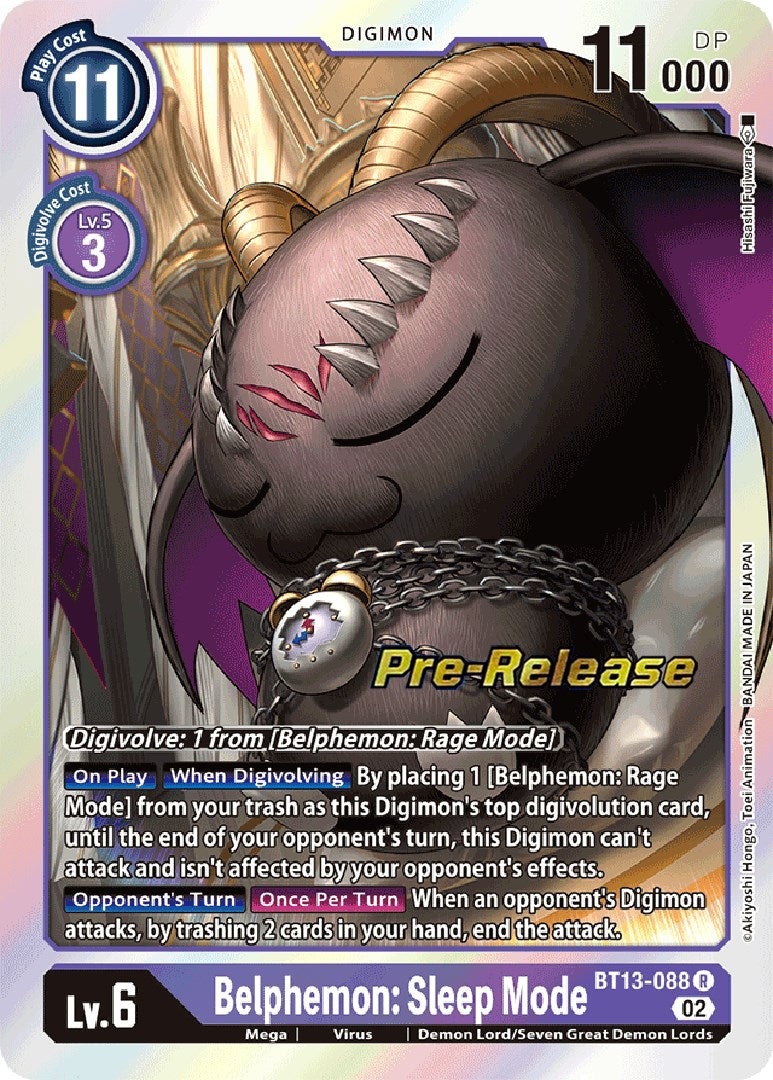 Belphemon: Sleep Mode [BT13-088] [Versus Royal Knight Booster Pre-Release Cards] | Card Merchant Takapuna