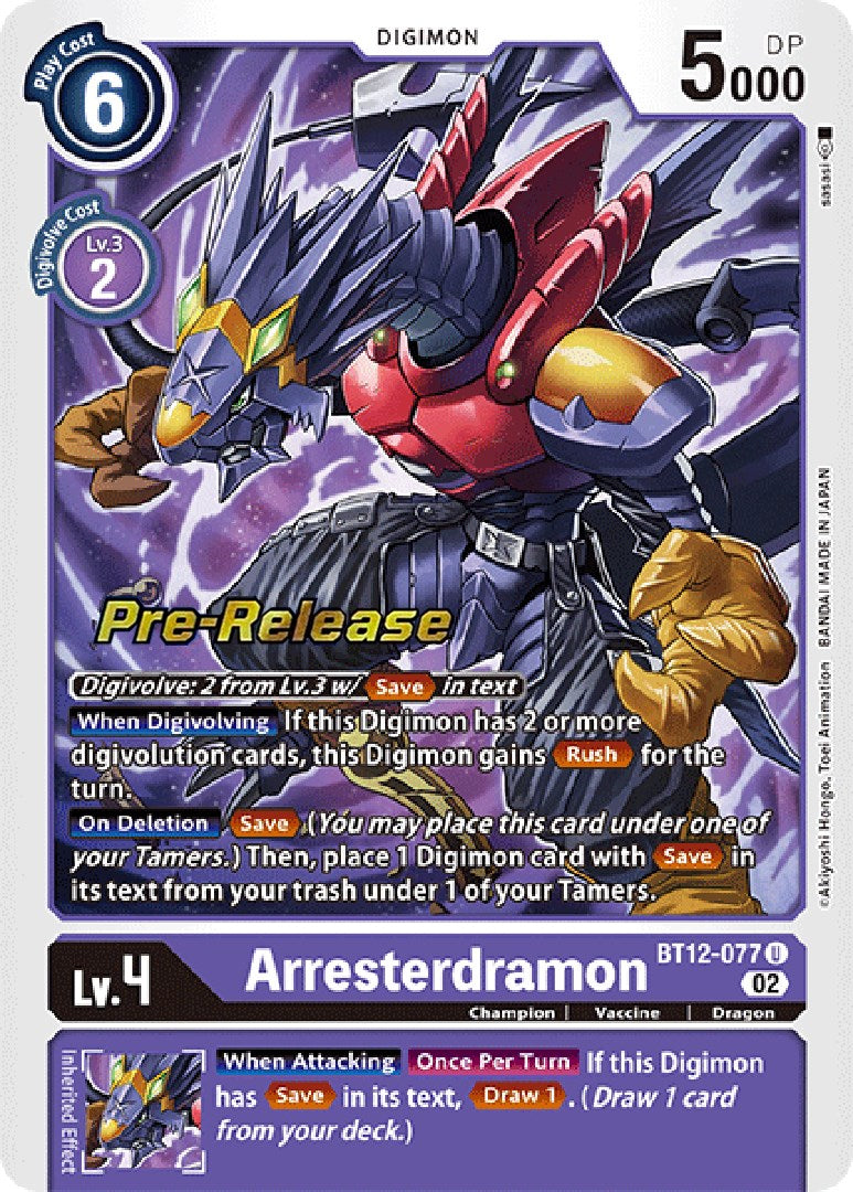 Arresterdramon [BT12-077] [Across Time Pre-Release Cards] | Card Merchant Takapuna