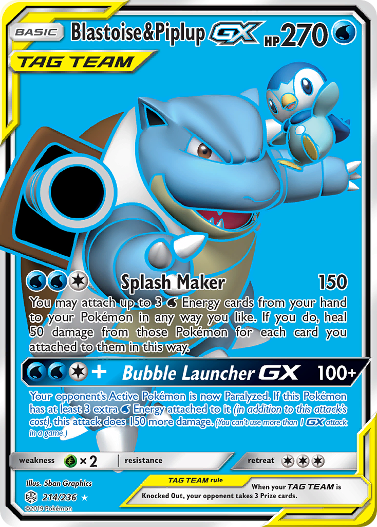 Blastoise & Piplup GX (214/236) [Sun & Moon: Cosmic Eclipse] | Card Merchant Takapuna