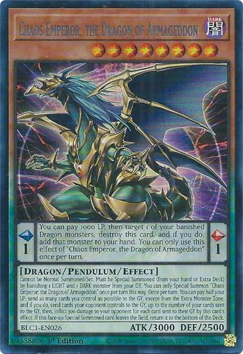 Chaos Emperor, the Dragon of Armageddon (Silver) [BLC1-EN026] Ultra Rare | Card Merchant Takapuna