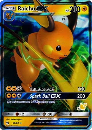 Raichu GX (20/68) (Pikachu Stamp #60) [Battle Academy 2020] | Card Merchant Takapuna