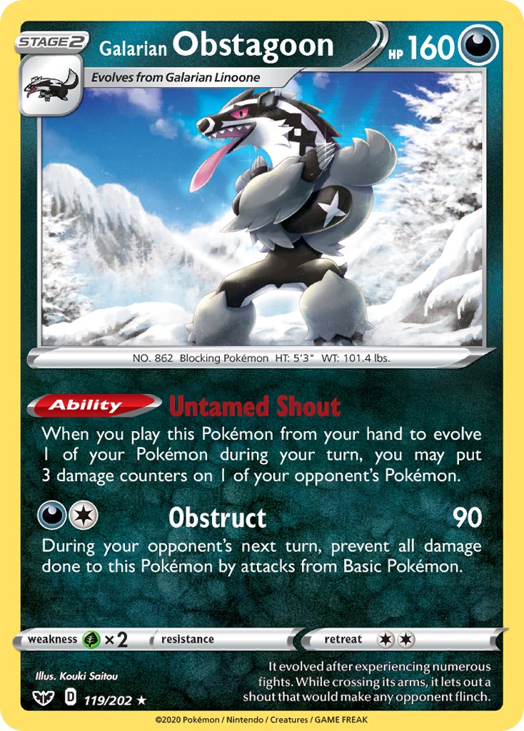 Galarian Obstagoon (119/202) (Theme Deck Exclusive) [Sword & Shield: Base Set] | Card Merchant Takapuna