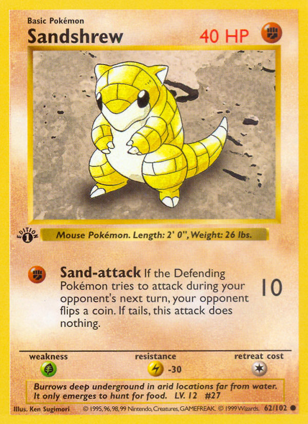 Sandshrew (62/102) (Shadowless) [Base Set 1st Edition] | Card Merchant Takapuna