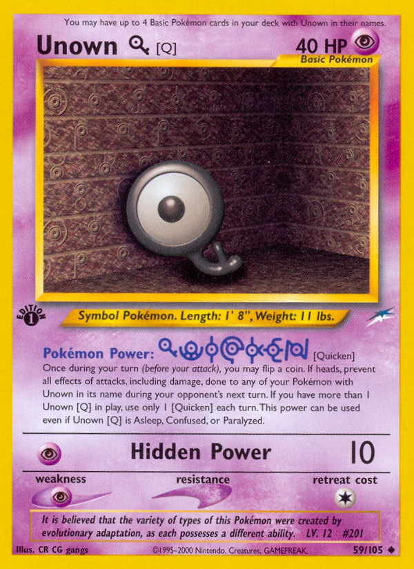 Unown [Q] (59/105) [Neo Destiny 1st Edition] | Card Merchant Takapuna