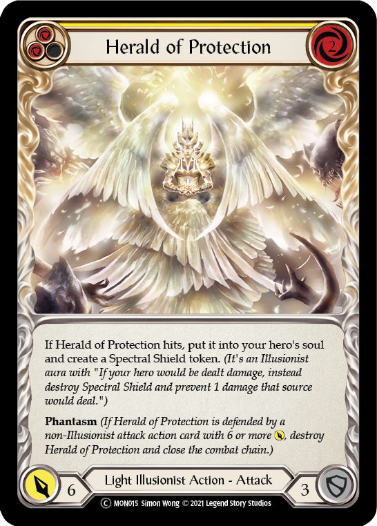 Herald of Protection (Yellow) [U-MON015-RF] (Monarch Unlimited)  Unlimited Rainbow Foil | Card Merchant Takapuna