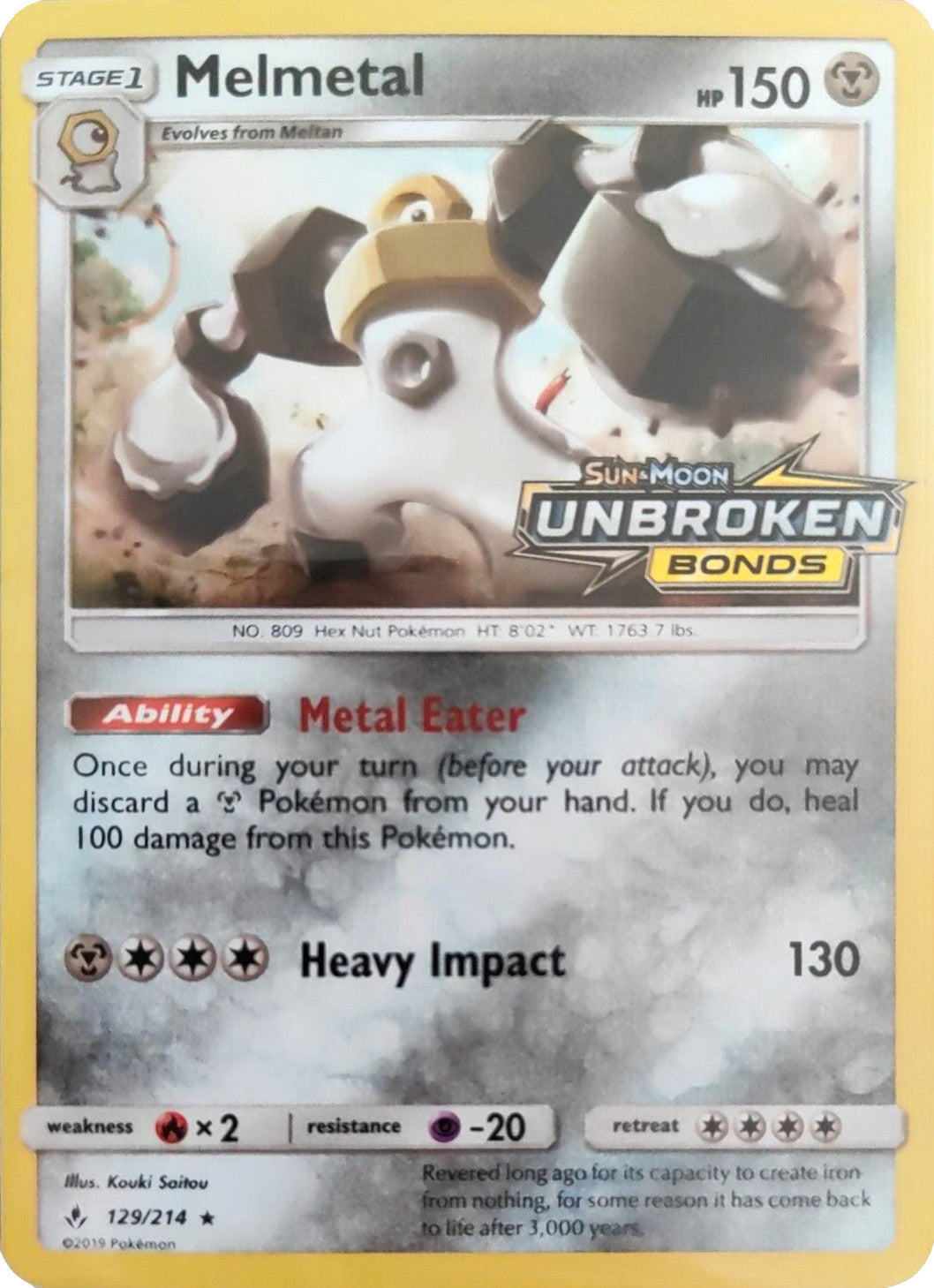 Melmetal (129/214) (Unbroken Bonds Stamped) [Sun & Moon: Unbroken Bonds] | Card Merchant Takapuna