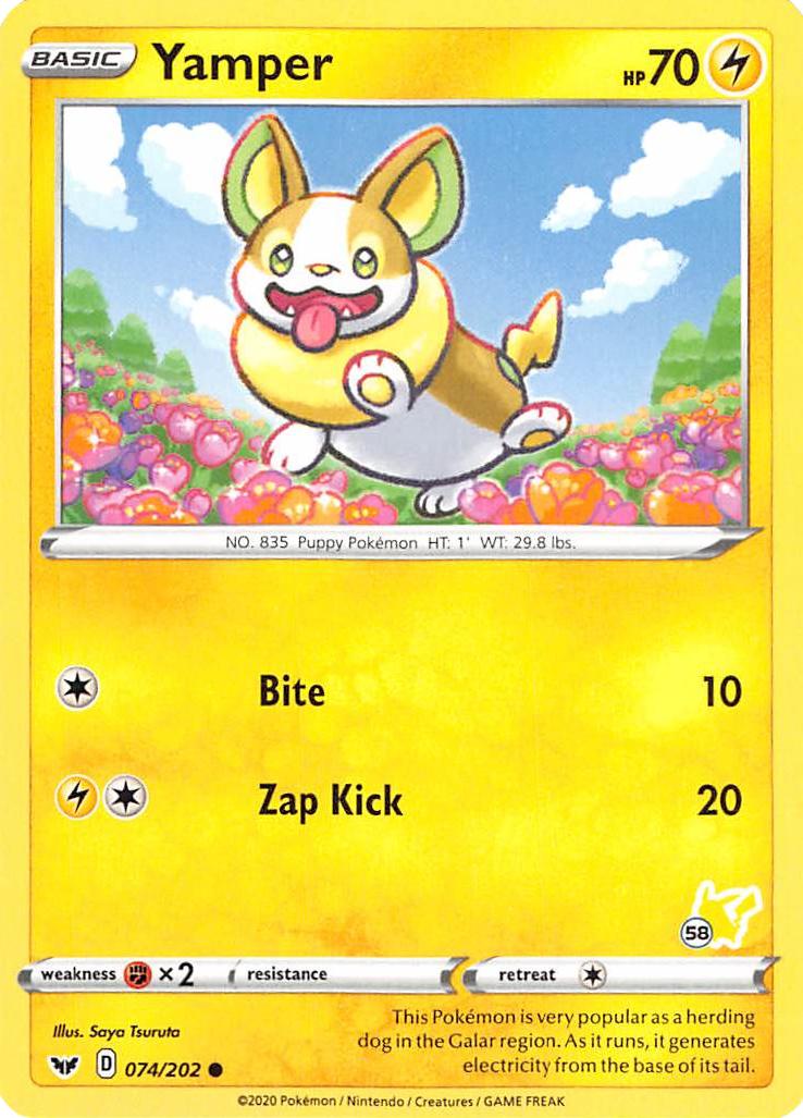 Yamper (074/202) (Pikachu Stamp #58) [Battle Academy 2022] | Card Merchant Takapuna