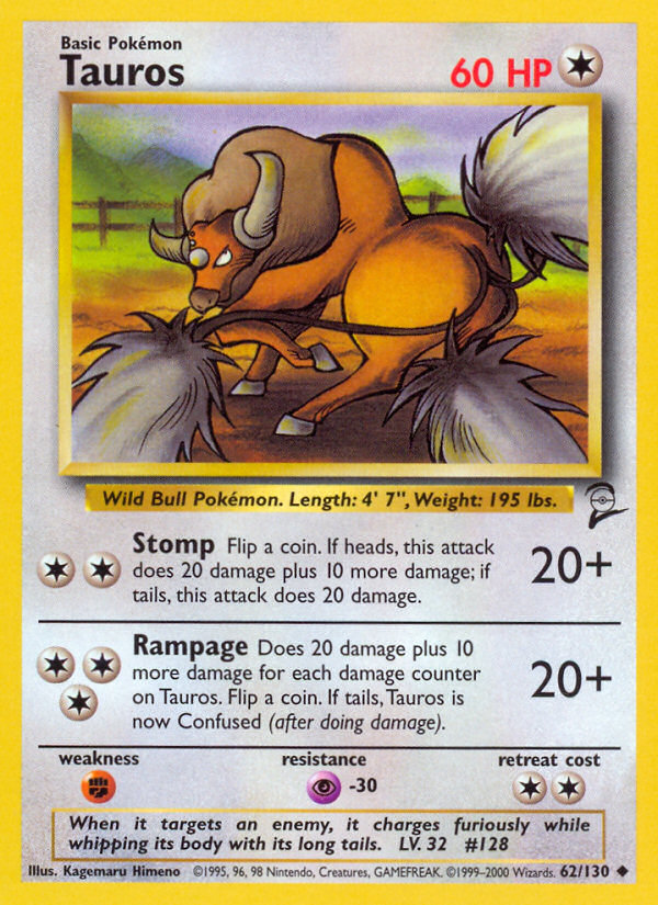 Tauros (62/130) [Base Set 2] | Card Merchant Takapuna