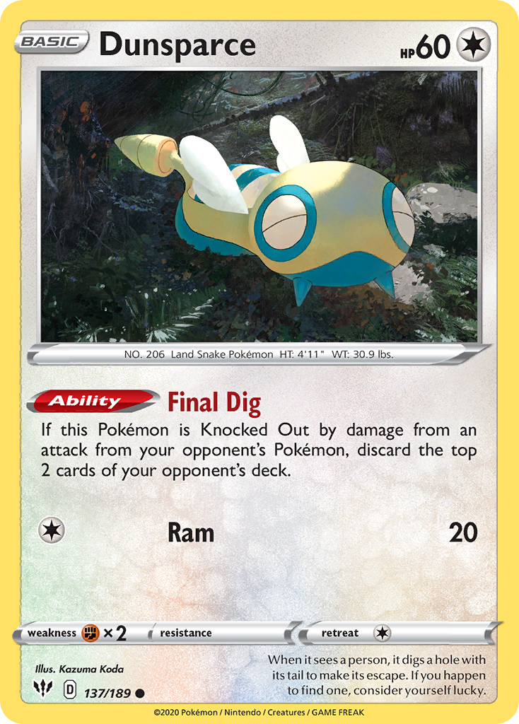 Dunsparce (137/189) [Sword & Shield: Darkness Ablaze] | Card Merchant Takapuna