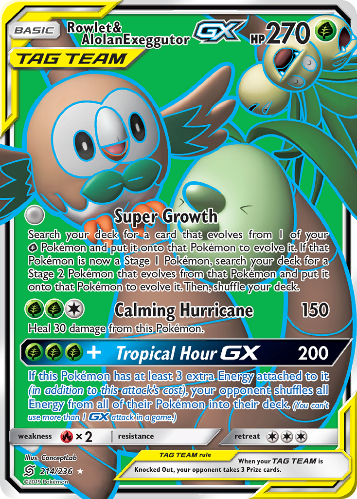 Rowlet & Alolan Exeggutor GX (214/236) [Sun & Moon: Unified Minds] | Card Merchant Takapuna