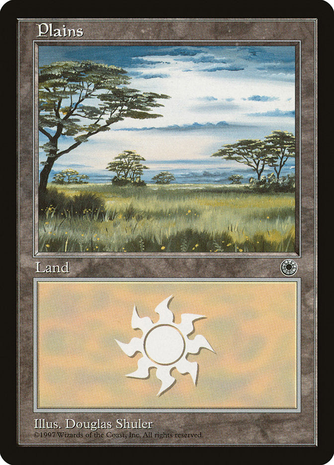 Plains (Yellow Flowers in Grass / Long Dark Cloud in Center) [Portal] | Card Merchant Takapuna