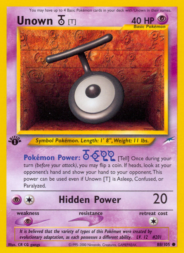 Unown [T] (88/105) [Neo Destiny 1st Edition] | Card Merchant Takapuna