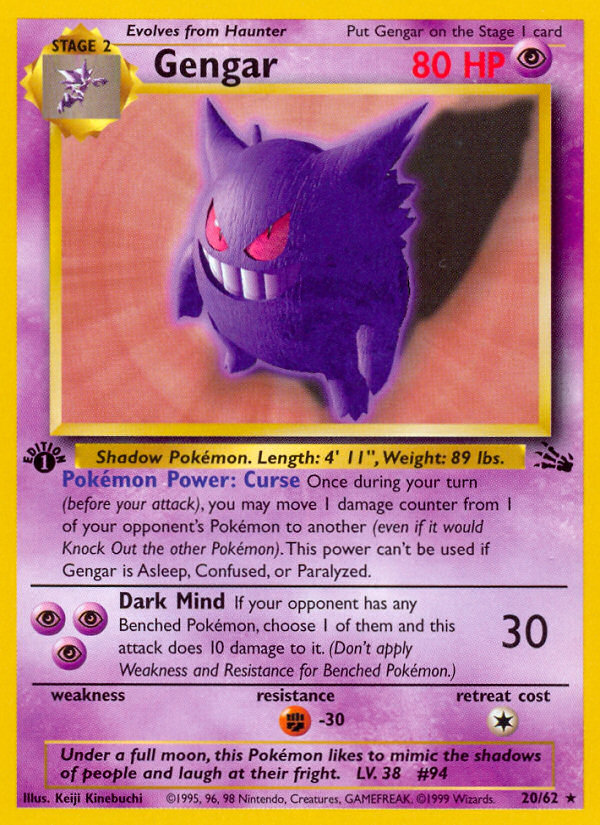 Gengar (20/62) [Fossil 1st Edition] | Card Merchant Takapuna