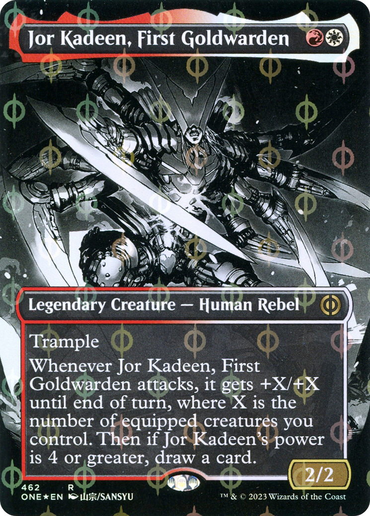 Jor Kadeen, First Goldwarden (Borderless Manga Step-and-Compleat Foil) [Phyrexia: All Will Be One] | Card Merchant Takapuna