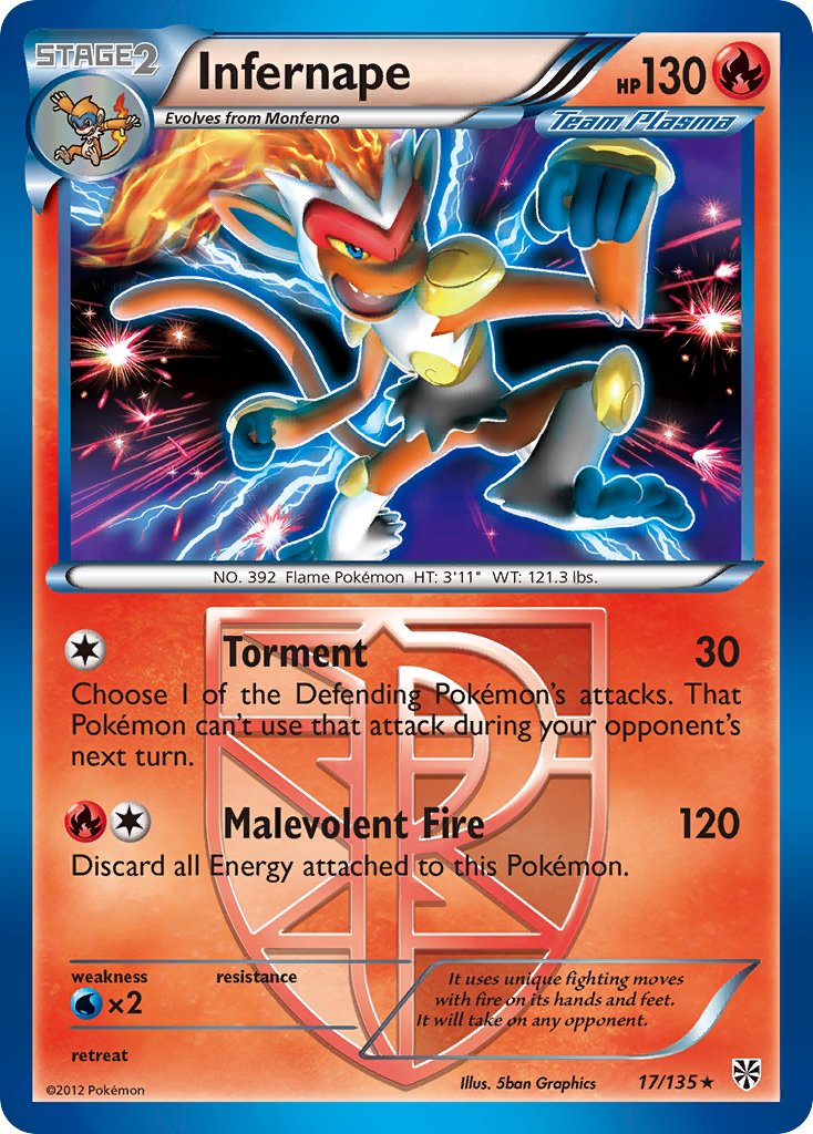 Infernape (17/135) (Theme Deck Exclusive) [Black & White: Plasma Storm] | Card Merchant Takapuna