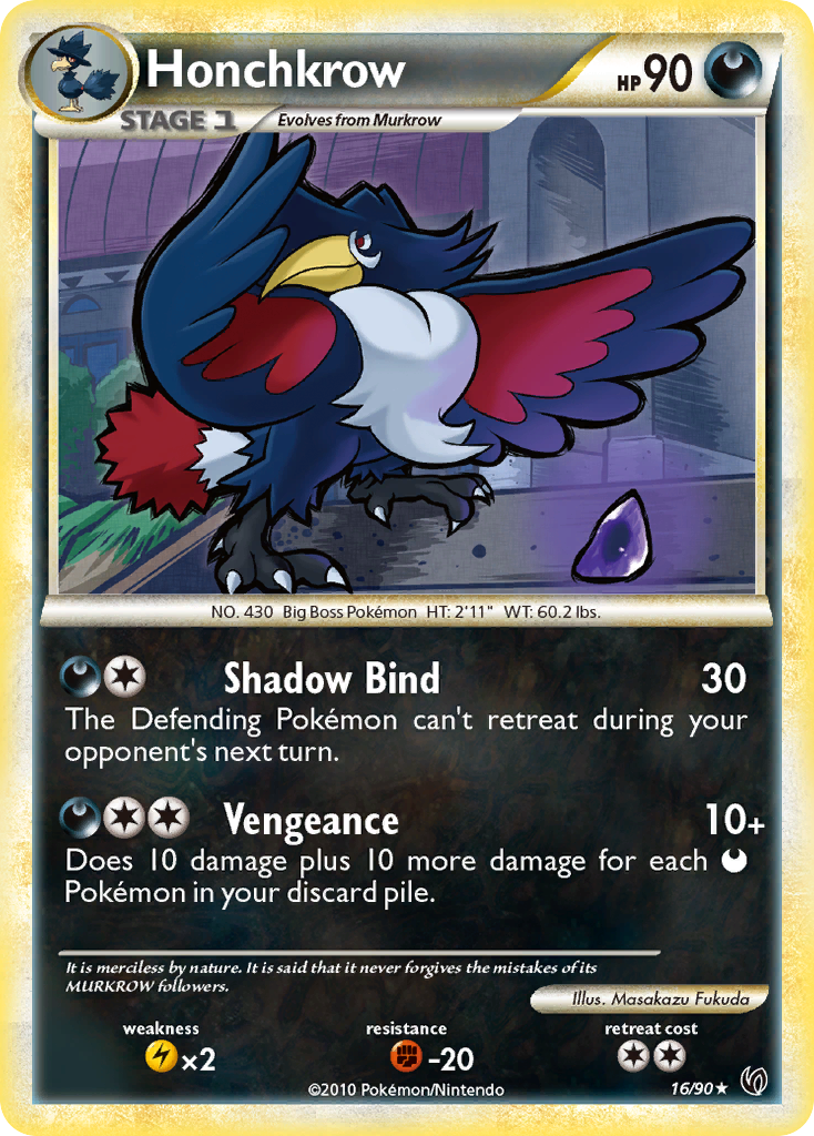 Honchkrow (16/90) [HeartGold & SoulSilver: Undaunted] | Card Merchant Takapuna