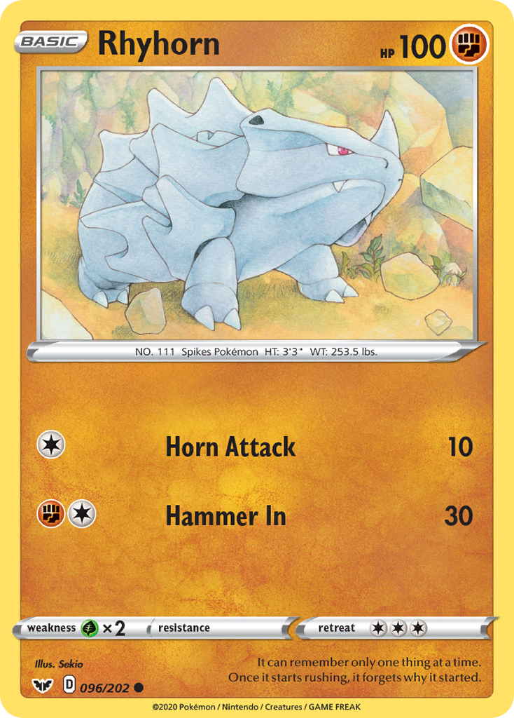 Rhyhorn (096/202) [Sword & Shield: Base Set] | Card Merchant Takapuna