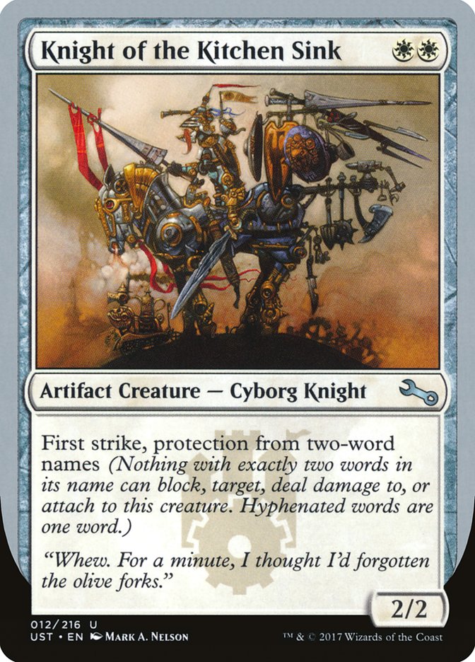 Knight of the Kitchen Sink ("protection from two-word names") [Unstable] | Card Merchant Takapuna