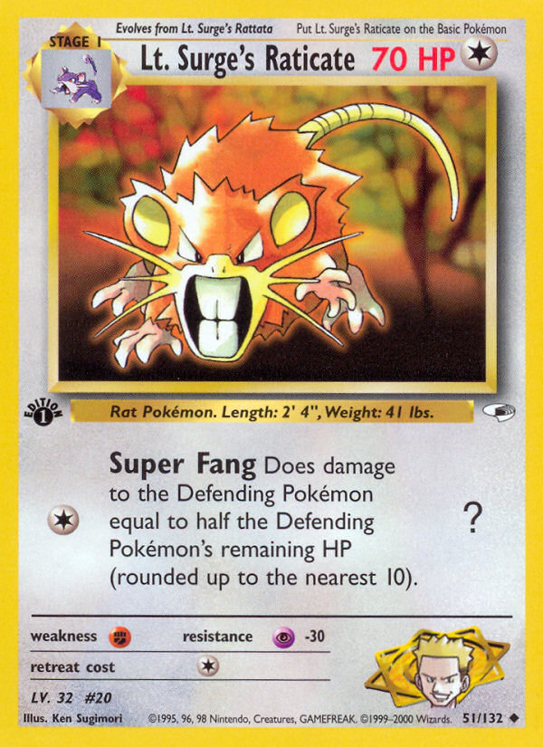 Lt. Surge's Raticate (51/132) [Gym Heroes 1st Edition] | Card Merchant Takapuna