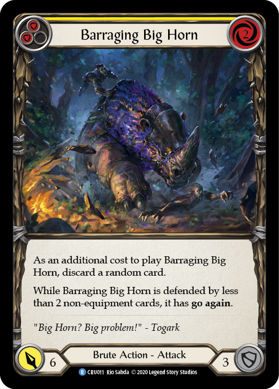 Barraging Big Horn (Yellow) [CRU011] (Crucible of War)  1st Edition Rainbow Foil | Card Merchant Takapuna