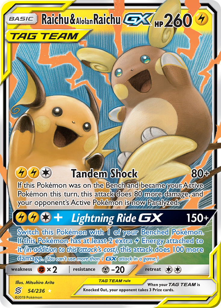 Raichu & Alolan Raichu GX (54/236) [Sun & Moon: Unified Minds] | Card Merchant Takapuna