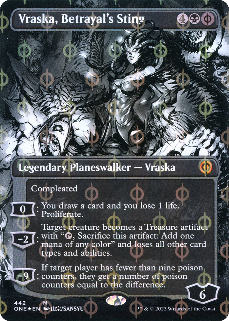 Vraska, Betrayal's Sting (Borderless Manga Step-and-Compleat Foil) [Phyrexia: All Will Be One] | Card Merchant Takapuna