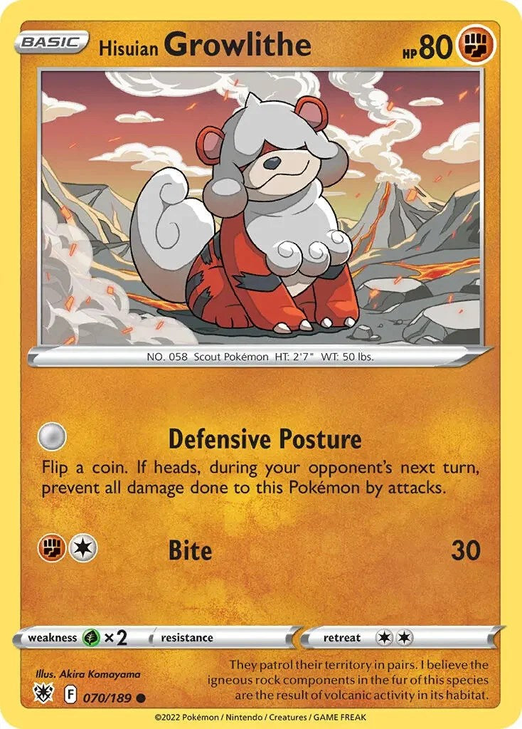 Hisuian Growlithe (070/189) (Theme Deck Exclusive) [Sword & Shield: Astral Radiance] | Card Merchant Takapuna