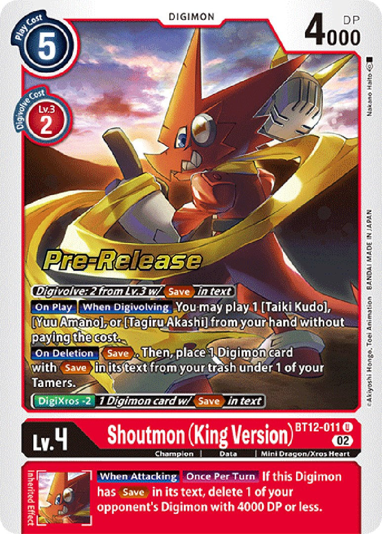 Shoutmon (King Version) [BT12-011] [Across Time Pre-Release Cards] | Card Merchant Takapuna