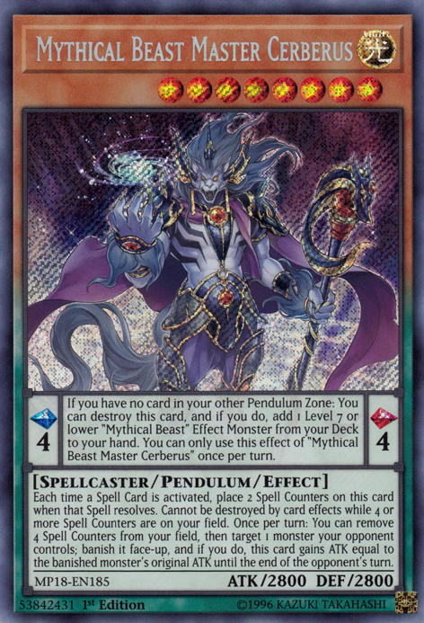 Mythical Beast Master Cerberus [MP18-EN185] Secret Rare | Card Merchant Takapuna