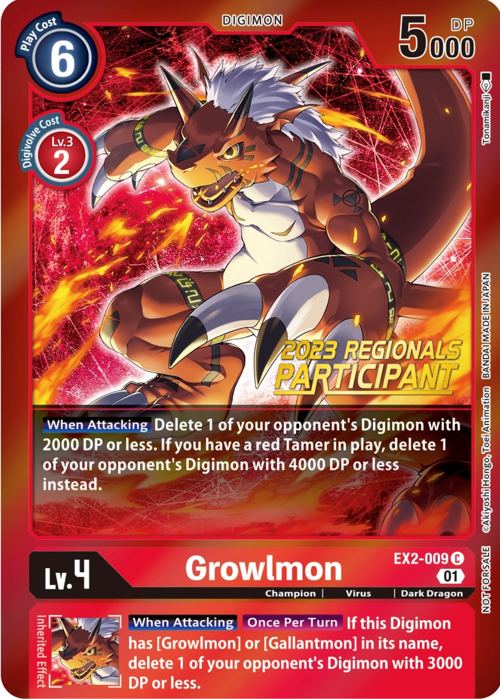 Growlmon [EX2-009] (2023 Regionals Participant) [Digital Hazard Promos] | Card Merchant Takapuna