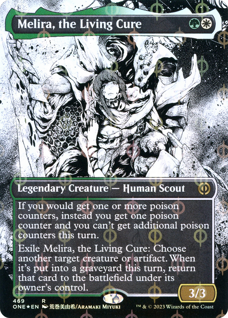 Melira, the Living Cure (Borderless Manga Step-and-Compleat Foil) [Phyrexia: All Will Be One] | Card Merchant Takapuna