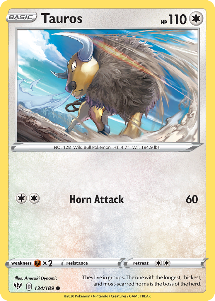 Tauros (134/189) [Sword & Shield: Darkness Ablaze] | Card Merchant Takapuna