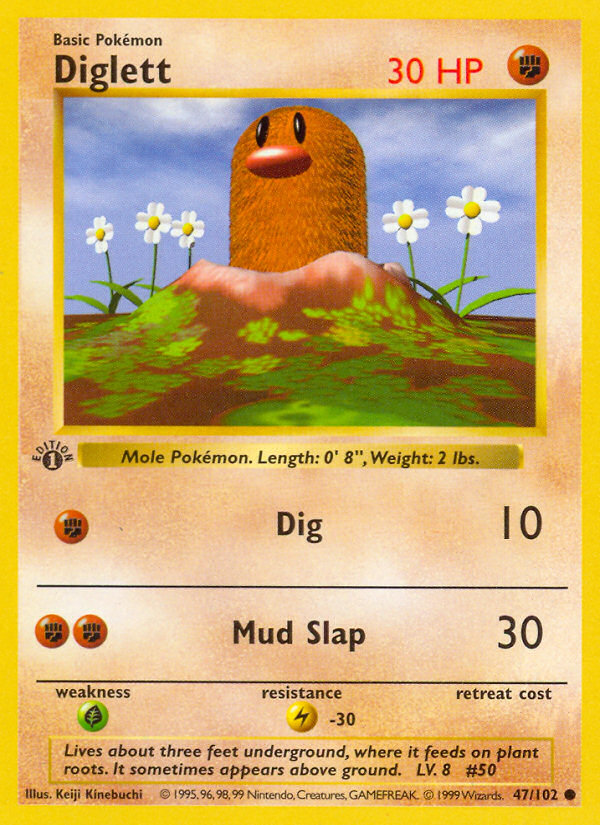 Diglett (47/102) (Shadowless) [Base Set 1st Edition] | Card Merchant Takapuna