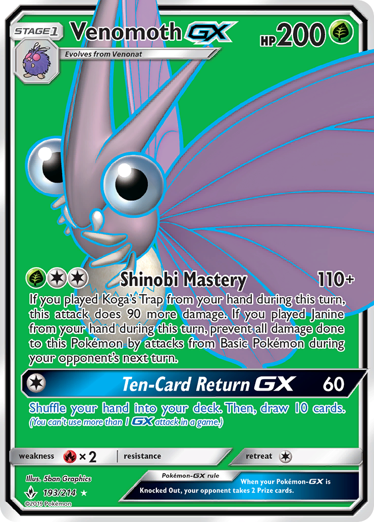 Venomoth GX (193/214) [Sun & Moon: Unbroken Bonds] | Card Merchant Takapuna