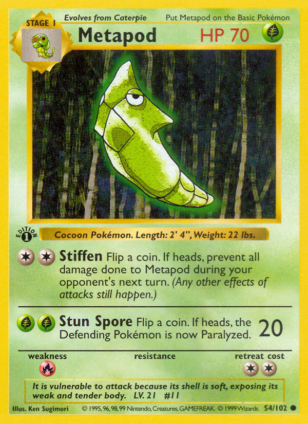 Metapod (54/102) (Shadowless) [Base Set 1st Edition] | Card Merchant Takapuna