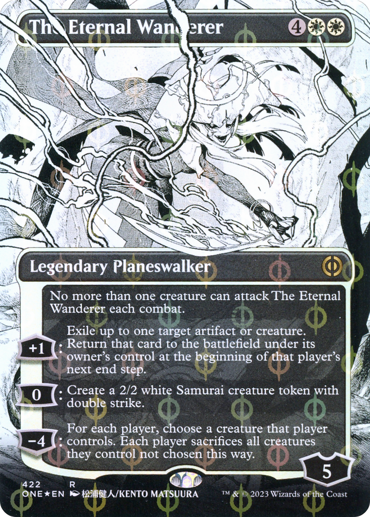 The Eternal Wanderer (Borderless Manga Step-and-Compleat Foil) [Phyrexia: All Will Be One] | Card Merchant Takapuna