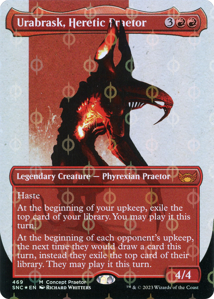 Urabrask, Heretic Praetor (Borderless Concept Praetors Step-and-Compleat Foil) [Phyrexia: All Will Be One] | Card Merchant Takapuna