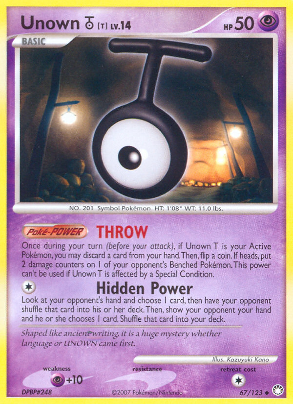 Unown T (67/123) [Diamond & Pearl: Mysterious Treasures] | Card Merchant Takapuna