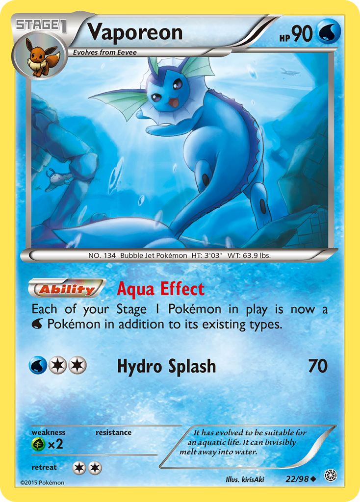 Vaporeon (22/98) [XY: Ancient Origins] | Card Merchant Takapuna