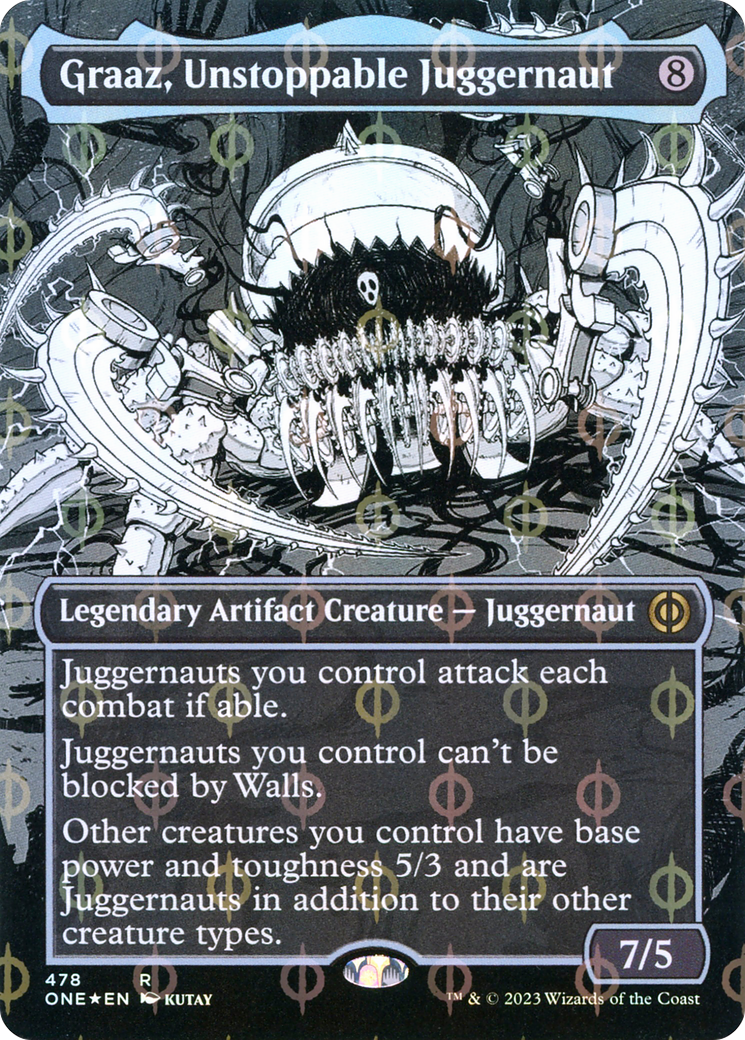 Graaz, Unstoppable Juggernaut (Borderless Manga Step-and-Compleat Foil) [Phyrexia: All Will Be One] | Card Merchant Takapuna