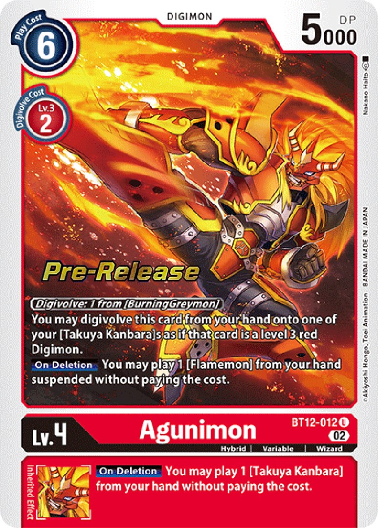 Agunimon [BT12-012] [Across Time Pre-Release Cards] | Card Merchant Takapuna